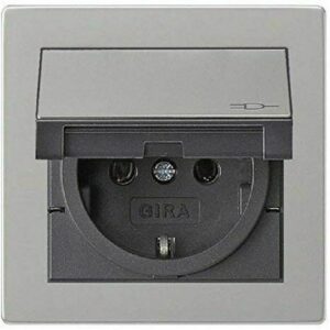 Gira E2 Edelstahl Steckdose mit Klappdeckel und Rahmen IP44 Komplettset
