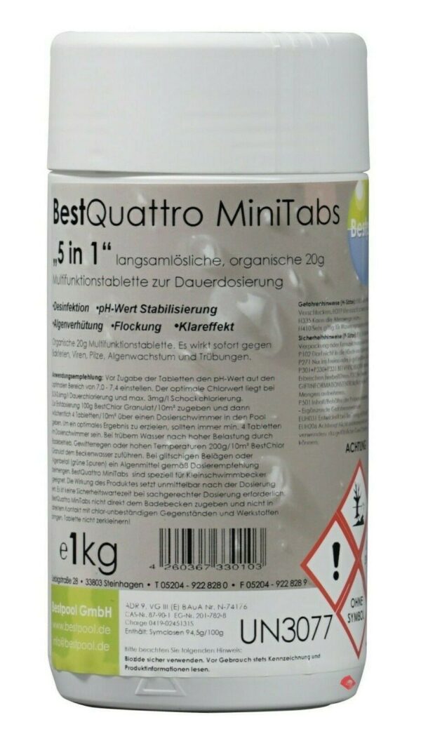 1 KG Quattro Chlor Multi Mini Tabs 20g 5 in1 Langzeit Tabs auch für Whirlpool