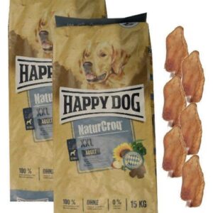 2x15kg Happy Dog Naturcroq Adult XXL Hundefutter + 6 x Kaninchenohren