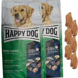 2x14kg Happy Dog Adult Maxi Hundefutter + 6 x Kaninchenohren