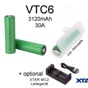 Sony Konion Murata VTC6 18650 Akku Batterie 3000mAh 30A opt. XTAR Ladegerät