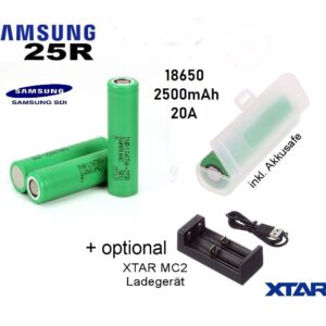Samsung 25R INR Akku Batterie 2500mAh 20A opt. XTAR Ladegerät