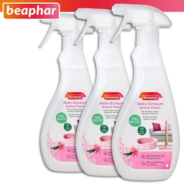 3 x 500 ml Beaphar Aktiv-Schaum Pro Biotic Mikrobiome gegen Flecken & Gerüche