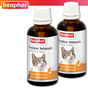Beaphar 2 x 50 ml Fellkur Intensiv Katze Biotin Turin Haarwechsel Pflege Haut