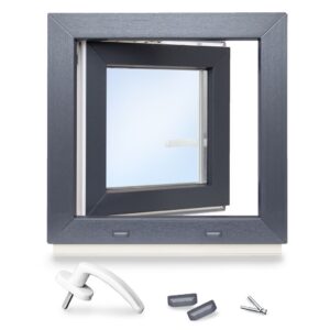 Kellerfenster Anthrazit Kunststoff Dreh/ Kipp 2-3 Fach verglast Breiten 50-70 cm