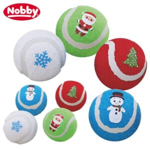 Nobby XMAS Tennisball - S/ M - blau grün rot weiß - Apportierspiel Ball für Hund