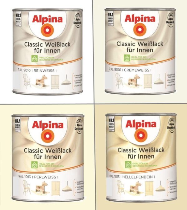Alpina 750 ml Classic Weißlack Acryl-Lack für Holz Metall & Kunststoff