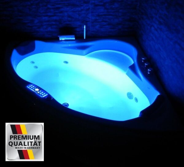 Whirlpool Badewanne 150x150 mit 8 Massage Düsen LED Eckwanne Made in Germany